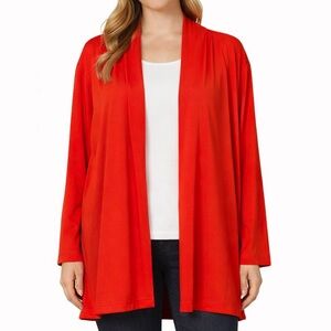 BOB MACKIE Wearable Art Open Front Cardigan Red Plus Size 3X Flowy Lightweight